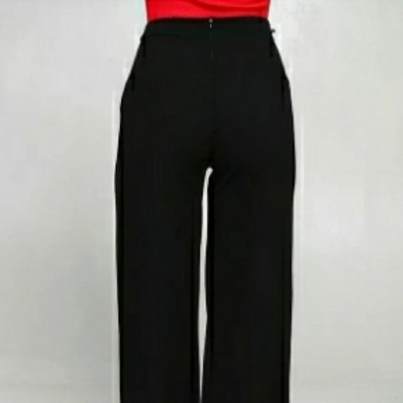 Black High Waist Wide Leg Trousers With Gold Belt - Picture 2 of 4